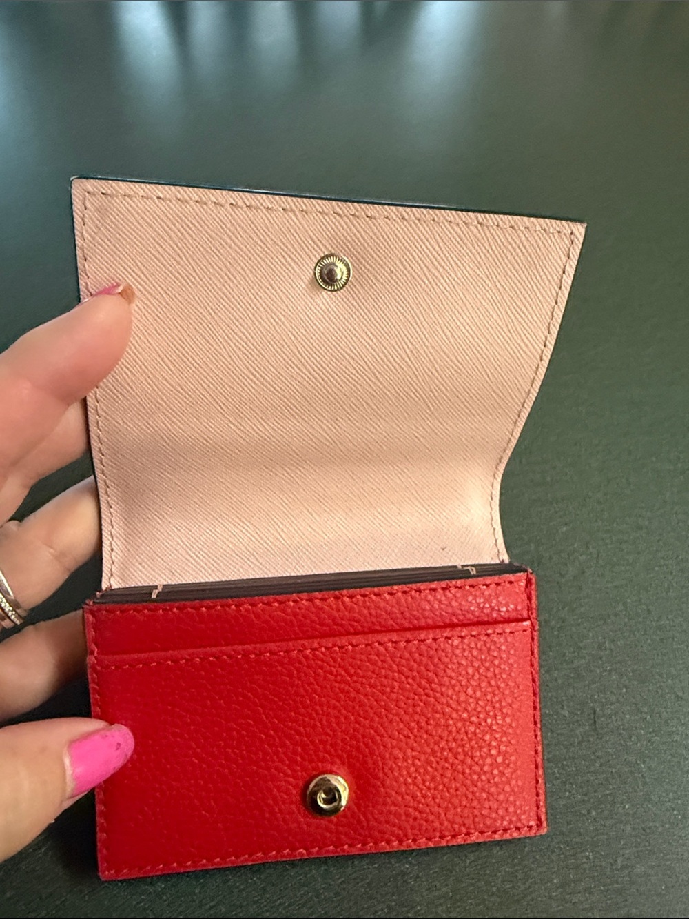 kate spade Red Pebbled Leather Card Case with Gold Logo - Picture 6 of 8